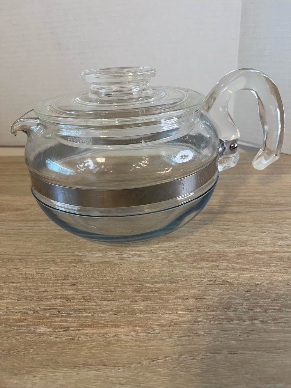 Pyrex Clear Glass Teapot with Silver Band